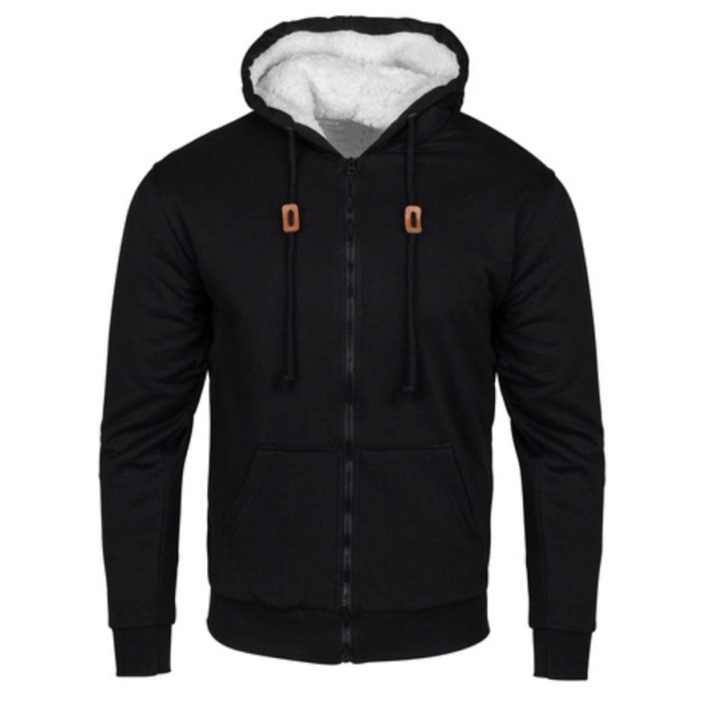 New Men’s Sherpa Lined Zip Hoodie Black Size XS-2X